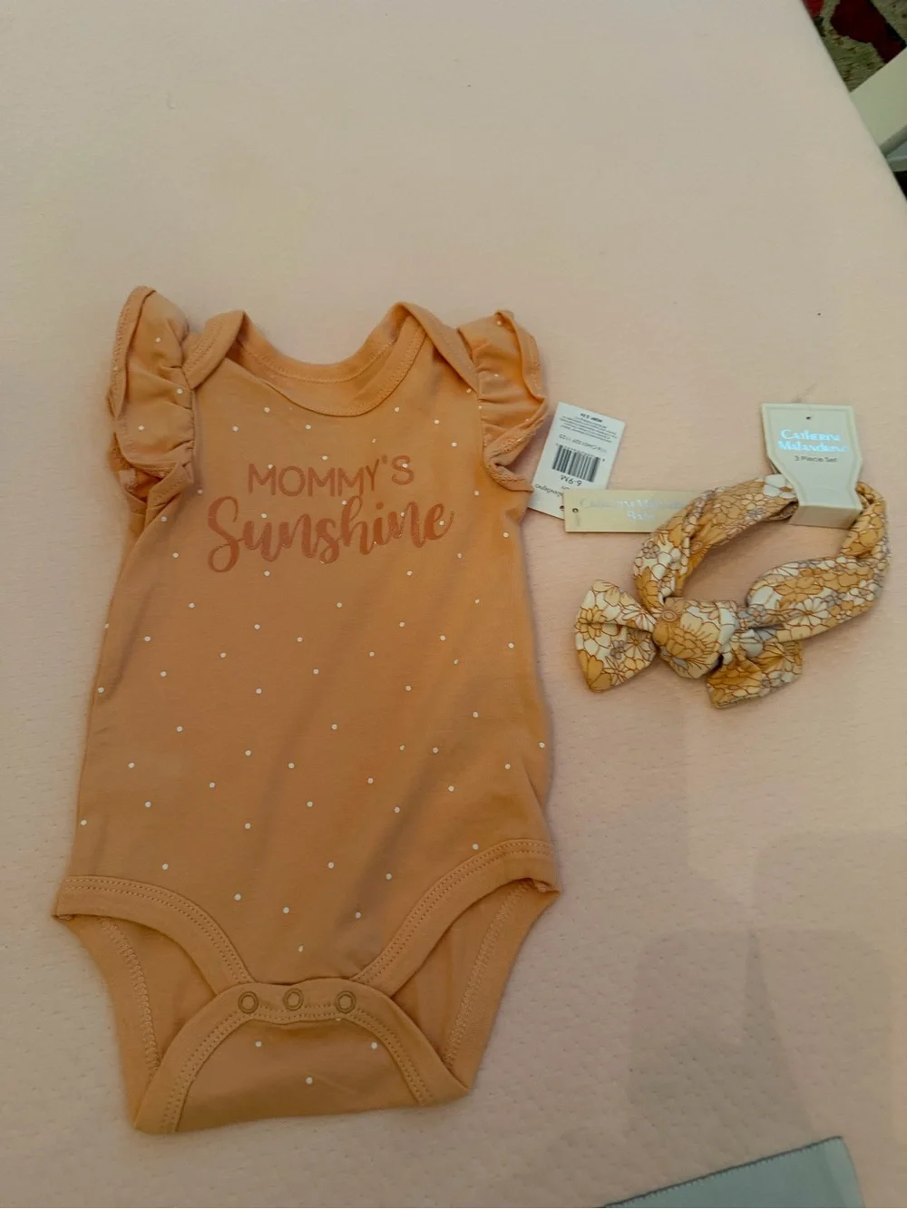 Catherine Malandrino Peach Polka Dot Baby Bodysuit